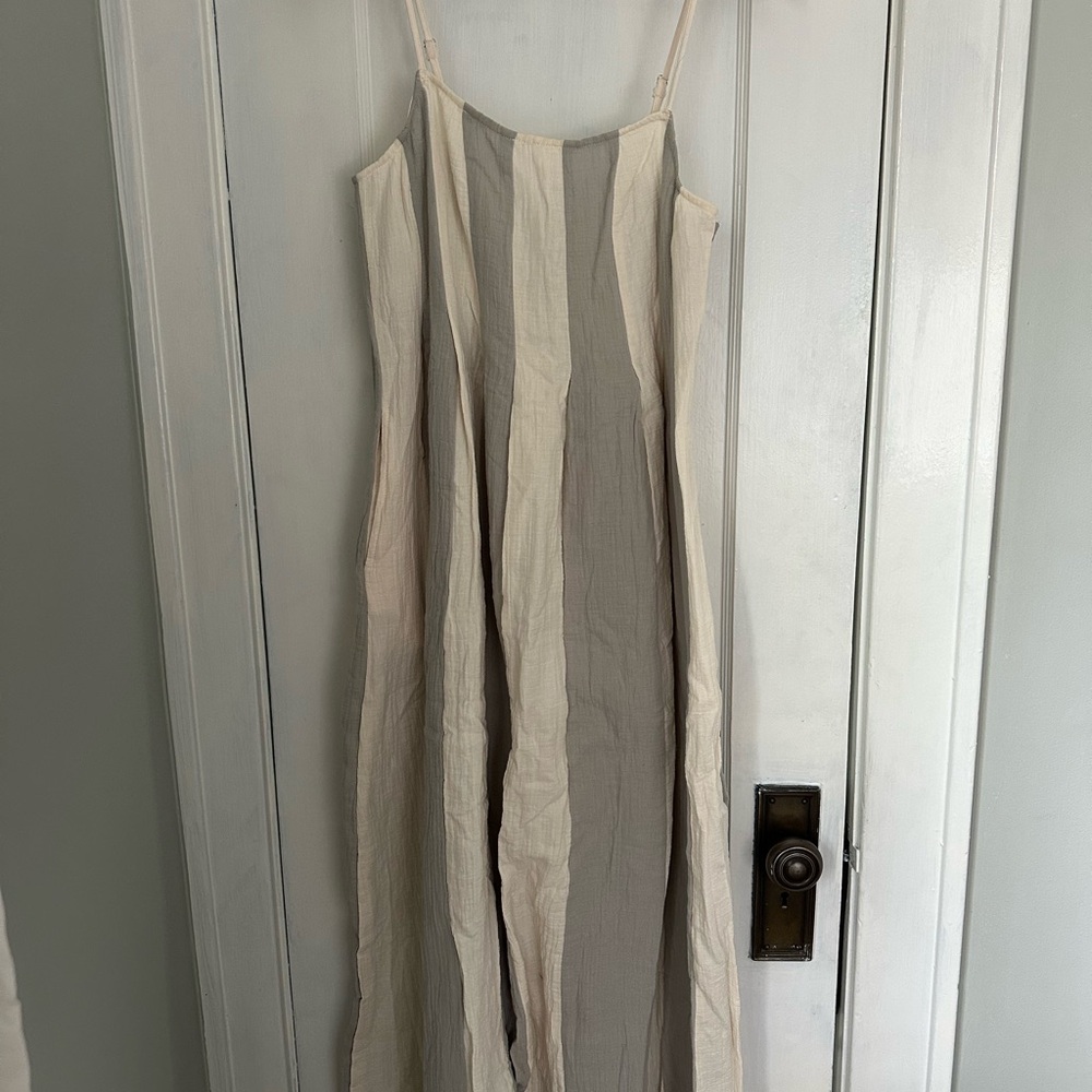 Striped Neutral Maxi Dress - Beige & Taupe